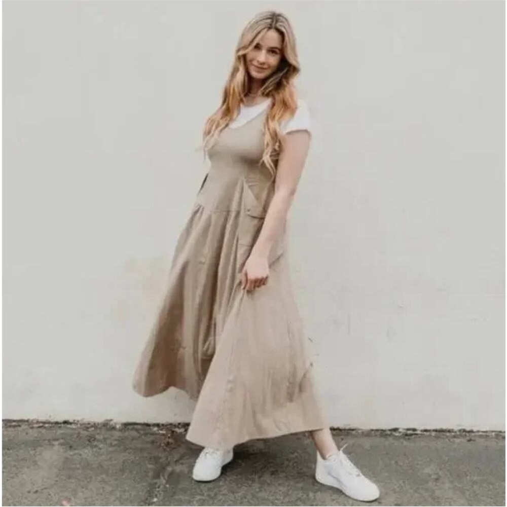 FREE PEOPLE Soledad Maxi Dress Khaki Tan Beige Sz small